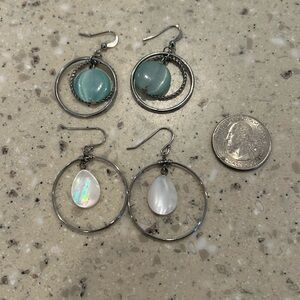 Lia Sophia “White Sands” Silver and White Drop Earrings, BONUS turquoise pair!